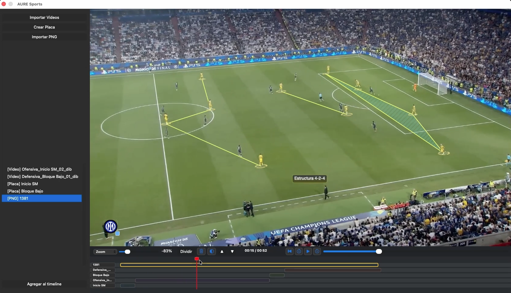 AURE Sports Editor module interface