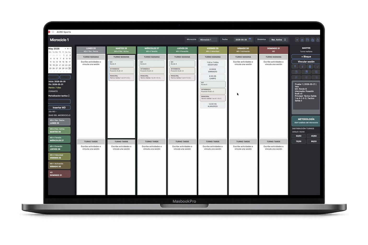 AURE Sports Planning module screenshot